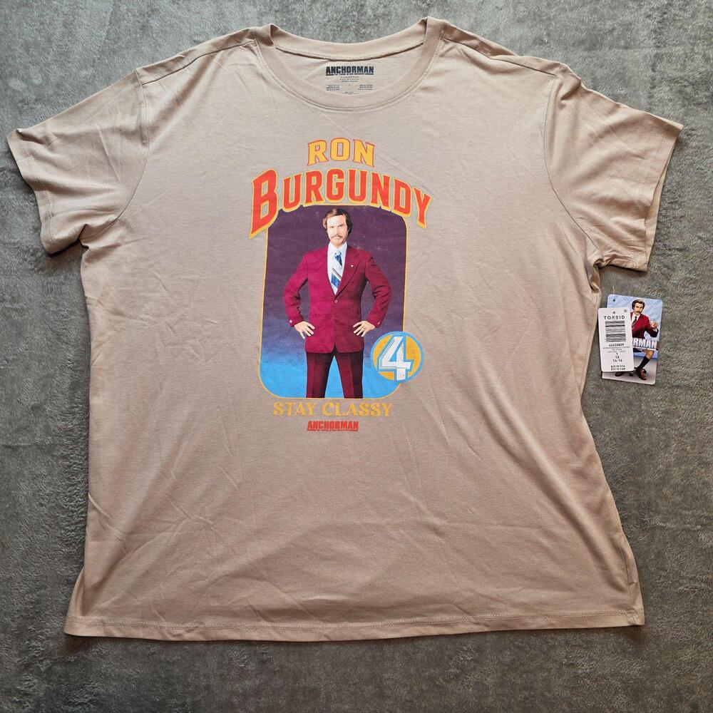 Torrid Anchorman Ron Burgundy Shirt Womens 1X Beige Stay Classy Graphic T-Shirt